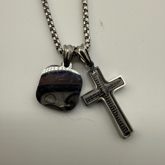 Anthony Jacobs Other - Anthony Jacob’s Stainless Steel Necklace With Cross And Square Tiger Eye Stone